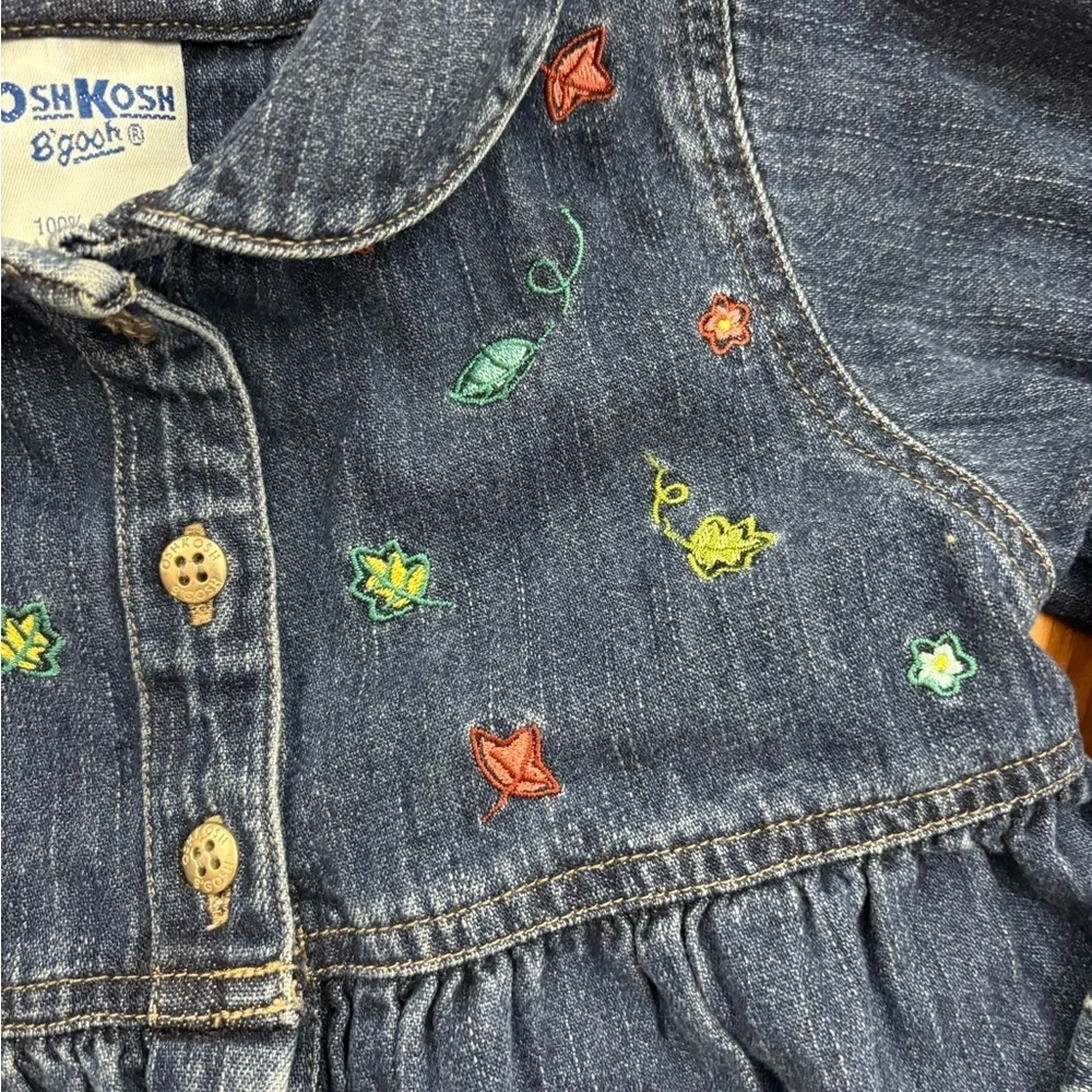OshKosh B'gosh Blue Denim Dress with Colorful Embroidery